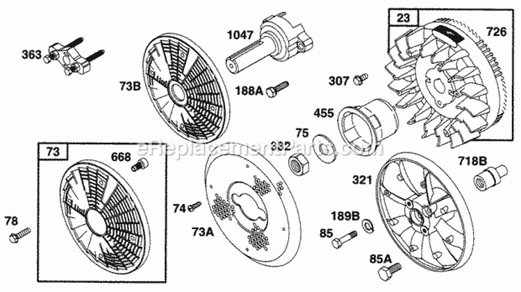 Flywheels Screens Fan Diagram and Parts List for  Briggs and Stratton